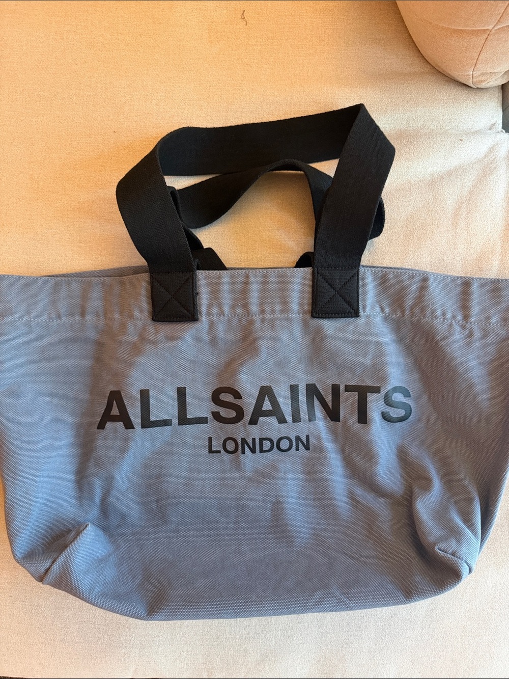 All Saints Blue-Gray Canvas Tote with Black Straps